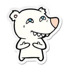 sticker of a cartoon polar bear showing teeth