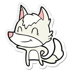 sticker of a friendly cartoon wolf