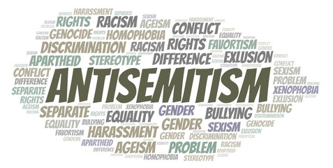 Obraz premium Antisemitism - type of discrimination - word cloud.