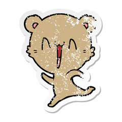 distressed sticker of a happy bear running cartoon