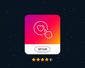 Click like line icon. Love button symbol. Valentines day sign. Web or internet line icon design. Rating stars. Just click button. Vector