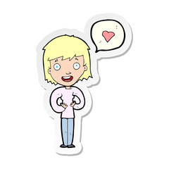 sticker of a cartoon happy woman in love