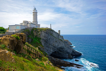 Fototapeta na wymiar Faro Cabo Mayor lighthouse in Santander city, Cantabria region of Spain