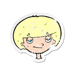 retro distressed sticker of a cartoon smug looking boy