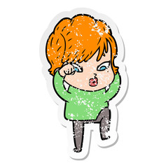distressed sticker of a cartoon woman