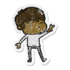 distressed sticker of a cartoon frustrated man