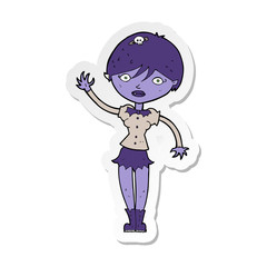 sticker of a cartoon vampire girl waving