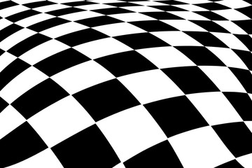 abstract curved black and white surface at an angle in the form of a chessboard.