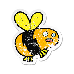 retro distressed sticker of a cartoon bee