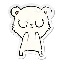 distressed sticker of a peaceful cartoon polar bear