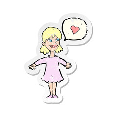 retro distressed sticker of a cartoon woman in love