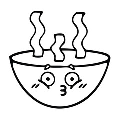 line drawing cartoon bowl of hot soup