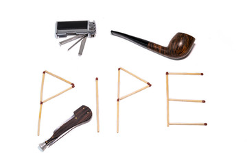 Pipe, accessory and tobacco isolated on white