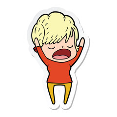 sticker of a cartoon woman talking