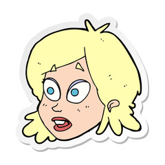 sticker of a cartoon female face with surprised expression