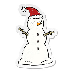 distressed sticker of a cartoon snowman