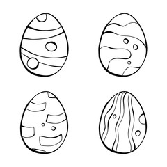 Cartoon style vector illustration of black and white easter eggs. Great design elements for icon, sticker, card, print or poster. Drawing set template isolated on white background. Holiday concept