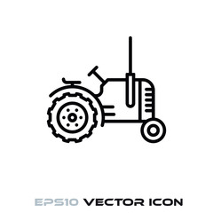 Vintage tractor vector line icon