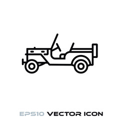 Vintage military offroad vehicle vector line icon