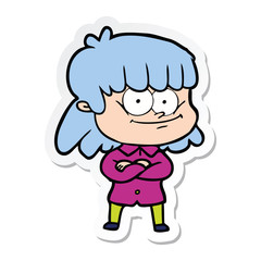 sticker of a cartoon smiling woman