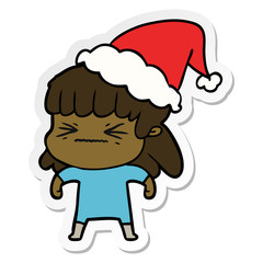 Obraz premium sticker cartoon of a woman wearing santa hat