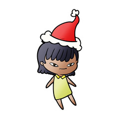 gradient cartoon of a woman wearing santa hat
