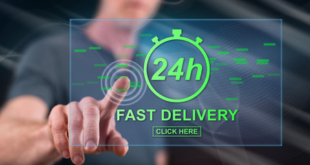 Man touching a fast delivery concept
