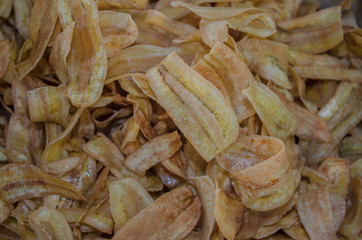 Bananas and bananas on banana leaves in Thailand