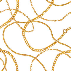 Golden chain glamour seamless pattern illustration. Watercolor texture with golden chains.