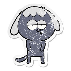 distressed sticker of a cartoon tired dog