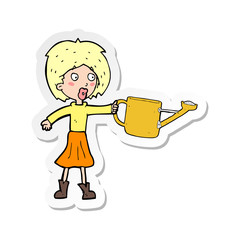 sticker of a cartoon woman with watering can