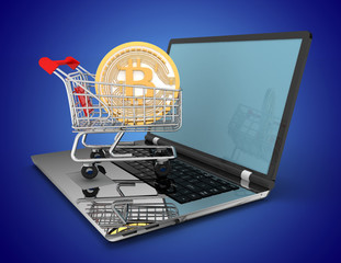 laptop cart bitcoin . 3d illustration