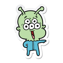 sticker of a happy cartoon alien