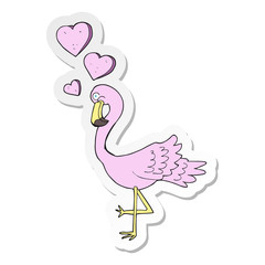 sticker of a cartoon flamingo in love