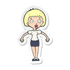 sticker of a cartoon confused woman shrugging shoulders