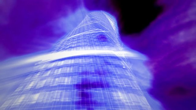 Urban office tower neon chaotic hologram glitch abstract background.mov