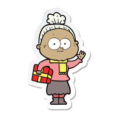 sticker of a cartoon happy old woman