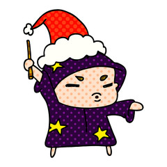 christmas cartoon of kawaii wizard