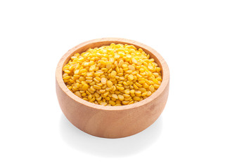 peeled split mung bean isolated on white background