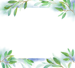 Fototapeta premium Geometric botanical design frame. Green leaves. Watercolor illustration for wedding invitation design, branding, web sites, social media