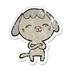 distressed sticker of a happy cartoon dog