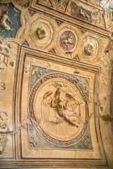 POMPEII, ITALY - 8 August 2015: Ruins of antique roman temple in Pompeii near volcano Vesuvius, Naples, Italy