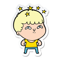 sticker of a cartoon amazed boy