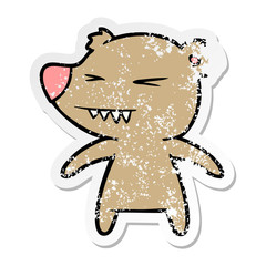 distressed sticker of a angry bear cartoon