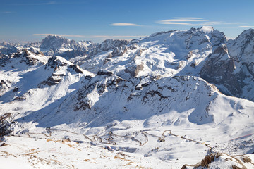 Fototapeta na wymiar Dolomites, Italy - View from Sass Pordoi, Arabba-Marmolada, Val Di Fassa