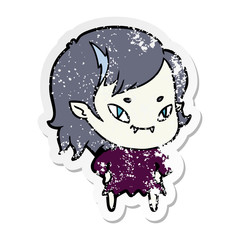 distressed sticker of a cartoon friendly vampire girl