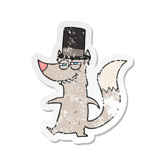 retro distressed sticker of a cartoon little wealthy wolf