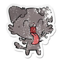 distressed sticker of a cartoon panting dog