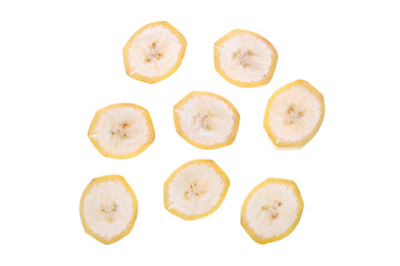 Chops of bananas on a white background. Isolted on white.