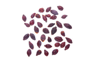 Rosehip on a white background. Dried rosehip berries. Isolated on white.